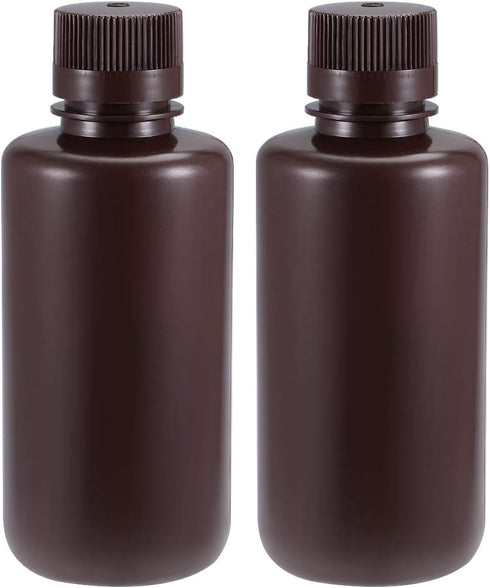 uxcell Plastic Lab Chemical Reagent Bottle 500ml/16.9oz Small Mouth Sample Sealing Liquid Storage Container Brown 2pcs...