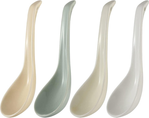 Asian Soup Spoons Chinese Ceramic Soup Spoon Set of 4 Porcelain Ramen Soup Spoons Dinner Spoons for Dumpling Ramen Cereal Appetizer Noodles Udon P...