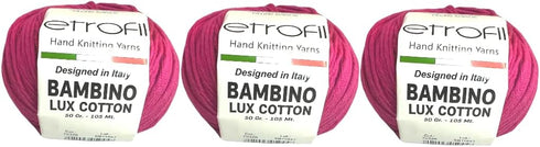 3PK Bambino Lux Cotton Yarn, Knit and Crochet, Organic Cotton Acrylic Blend, Baby and Amigurumi, 150g, 315m (Fuschia Pink)...