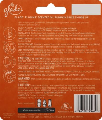 Glade PlugIns Refills Air Freshener Starter Kit, Scented and Essential Oils for Home and Bathroom, Pumpkin Spice Things Up, 0.67 Fl Oz, 1 Warmer +...
