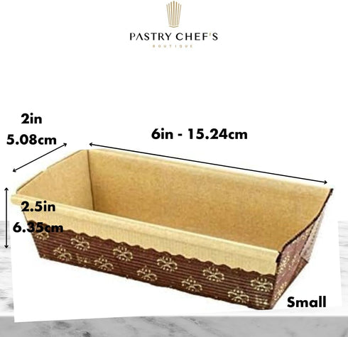 Pastry Chef's Boutique Disposable Rectangular Paper Loaf Pan Molds, All Natural Made, Recyclable, Microwave and Oven Safe, Small Display Cake Mold...