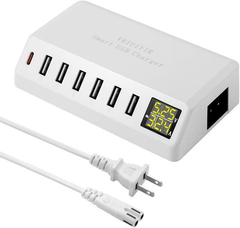 USB Charging Station, 60W/12A 7-Port USB Charger Station with LED Display for Multiple Devices PD20W USB C Charger for All iPad iPhone14/13/12 Pix...