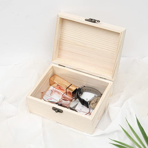 (1-Pack Unfinished Unpainted Wooden Box with Hinged Lid for Crafts DIY Storage Jewelry Plain Pine Box - Small 6.7"x5.1"x3.1"...