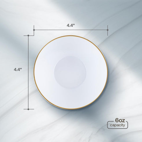 Party Plastic Bowls – White with Gold Rim - Round Plates- 10 Count- Elegant Premium Durable Dessert Bowls for Versatile Celebrations (6 oz.)...