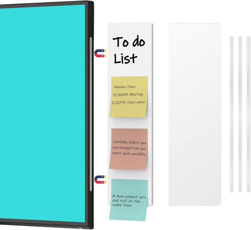2 Pack Monitor Memo Whiteboard, Magnetic Sticky Note Holder Dry Erase Board for Computer with Self-Adhesive Metal Strips, Desk Accessories Office ...
