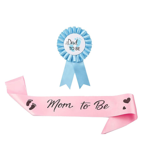 2 Packs Baby Shower Decorations Pink Mom Sash and Blue Dad Tinplate Badge Baby Welcome Party Gifts...