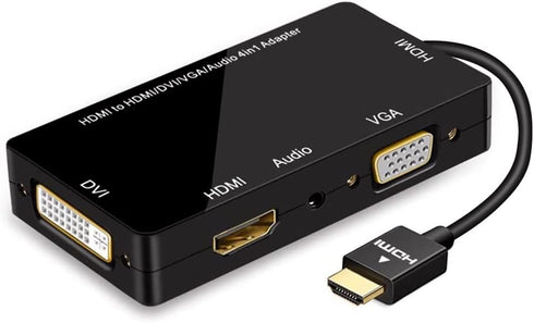 4-in-1 HDMI Adapter, Synchronous HDMI to VGA DVI HDMI Display Converter with Audio, 1080p Video for Laptop, Monitor, Projector (Black)...
