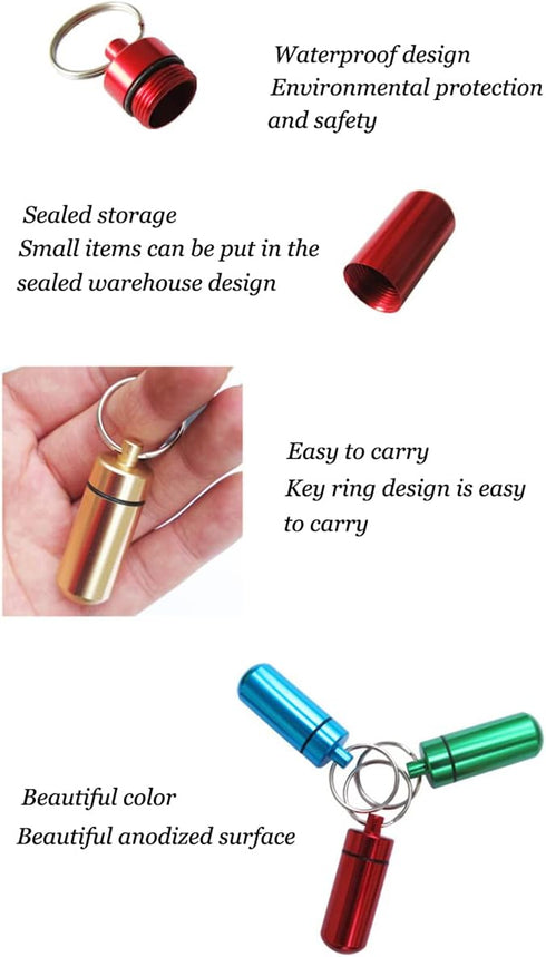 AKOAK 2 Pcs Colorful Round Aluminum Alloy Pill Bottle, Emergency Jar, Waterproof Outdoor Travel Portable Pill Bottle Key Chain (Purple)...