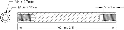 4PCs Aluminum Standoffs Round Tube Extension Support Round Sleeve Connector Rod Bar Stud Tube Nut M4 x 0.7mm Female Threads 60mm Length Robotics A...