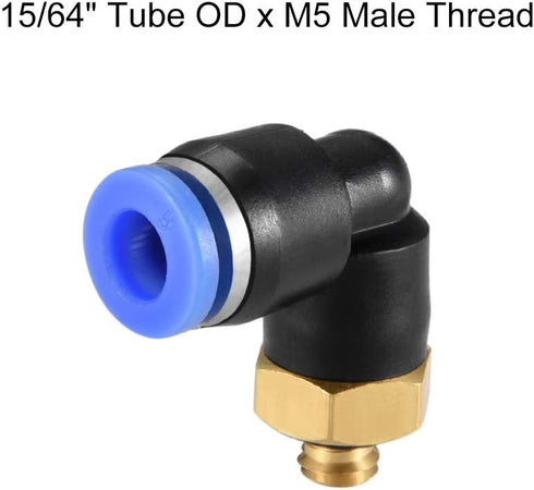 uxcell Push to Connect Tube Fitting Male Elbow 6mm Tube OD x M5 Thread Pneumatic Air Push Fit Lock Fitting Blue 5pcs...