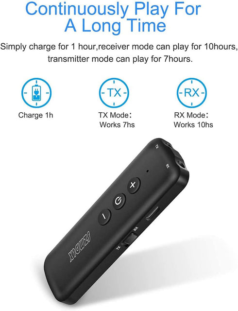 Bluetooth 5.0 Transmitter and Receiver, 3-in-1 Wireless Bluetooth Adapter,Bluetooth Audio Adapter with 3.5mm AUX Stereo Output for TV,PC,car, head...
