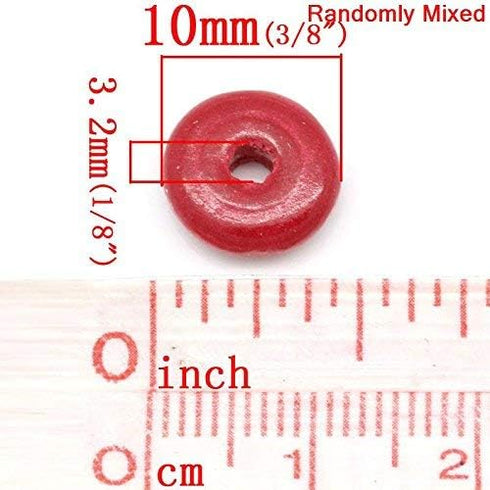 1000 Multicolor Round Rondelle Disc Wood Beads 10mm x 4mm with 3.2mm Hole...