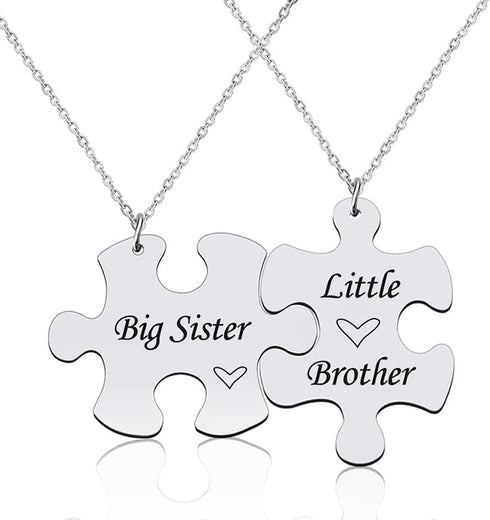 Big Sister Little Brother Necklace for 2 - Brother Sister Matching Gifts Necklaces for Sisters Brothers Christmas Birthday Gift from Brother Siste...