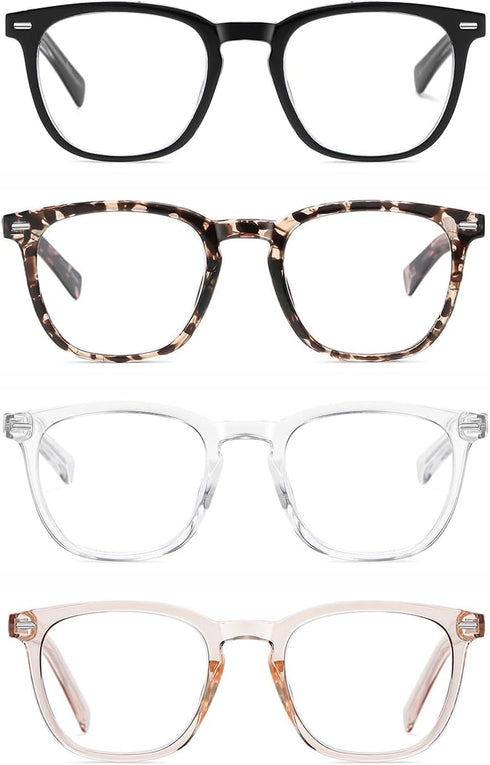 EYECEDAR 4-Pack Reading Glasses for Women Square Style Blue Light Readers for Women Metal Spring Hinges Adjustable Flexible Temples Eye Glasses 2....