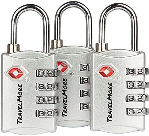 3 Pack TSA Luggage Locks with 4 Digit Combination – Heavy Duty Set Your Own Padlocks for Travel, Baggage, Suitcases & Backpacks - Silver...