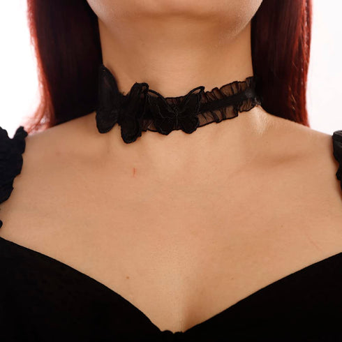 Gothie Halloween Black Butterfly Lace Necklace Sexy Cool Necklace for Women Girls Steampunk Choker Costume Jewelry for Teens(10)...