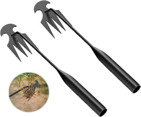 Stainless Steel Weed Puller Tool - 4 Teeth Dual-Purpose Manual Weed Remover Tool, Hand Weeder Tool with Long Handle for Vegetable Gardening, Farm ...