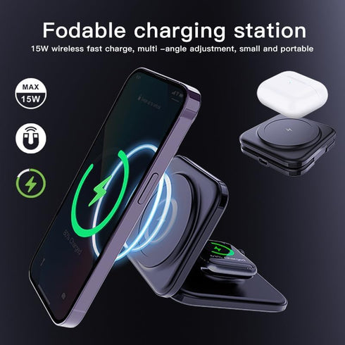 Foldable 3 in 1 Wireless Charger Compatible with MagSafe, Apple iPhone 15 14 13 12, Watch, AirPods, Lightweight Portable,Strong Magnetic Attractio...