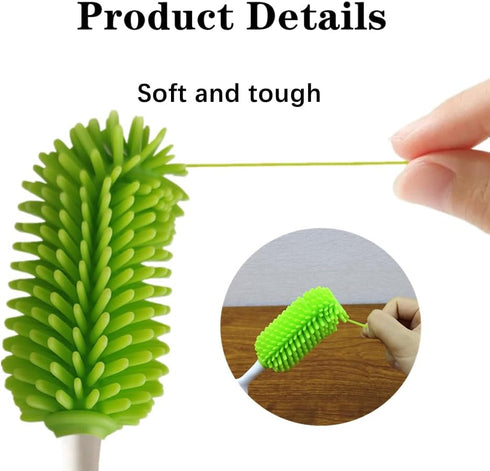 3 PCS Baby Bottle Cleaning Brush Durable Silicone Bottle Brush Silicone Bottles Cleaner Bottle Accessories-Bottle, Nipple and Straw Brushes for Wa...