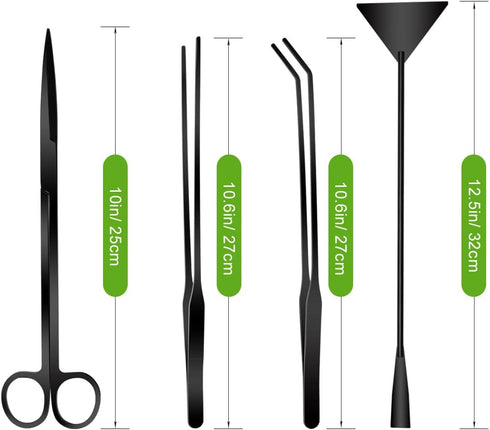 Quarium Aquascape Tools Kits, 4 in 1 Anti-Rust Aquatic Plant Aquascaping Tool Stainless Steel Black Tweezers Scissors Spatula for Aquarium Tank Cl...