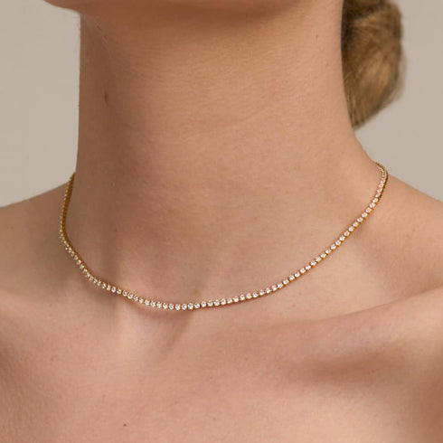 Tennis Necklace for Women 14K Gold/Silver Plated Rhinestone Choker Necklaces Dainty Cubic Zirconia Tennis Necklace Diamond chain Wedding Jewelry f...