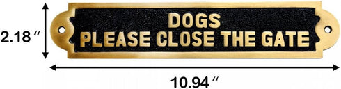 Renovators Supply Manufacturing Beware of Dog Sign 10.9 in. X 2.1 in. Keep Gate Closed Sign Cast Brass Please Close Gate Sign...