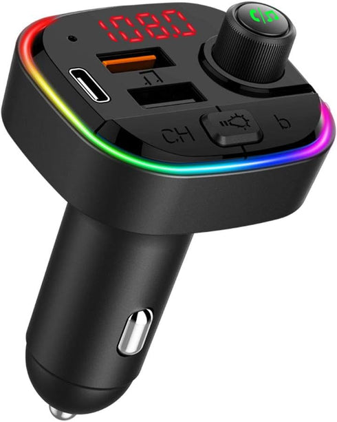 Bluetooth FM Transmitter for Car, QC3.0 & USB-C PD 18W Quick Charger & 7 Colors LED Backlit Car Radio Bluetooth Adapter, MP3 Music Player with EQ ...