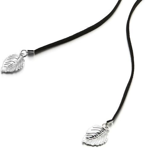 COOLSTEELANDBEYOND Womens Black Wrap Choker Necklace with Leaf, Bolo Tie Necktie, Lariat Necklace, Long Necklace...