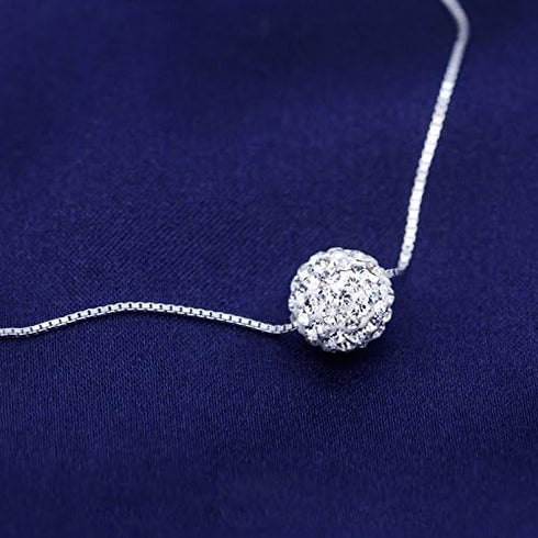 CIShop S925 Sterling Silver Chain Full Diamond Crystal Ball Sparkle Colla Pendant Necklace for Women...