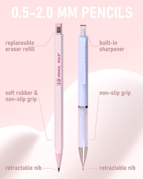 Nicpro 22PCS Pastel Mechanical Pencils Set in Case, Art Cute Drafting Pencil 0.5, 0.7, 0.9 mm, 2mm Lead Pencil Holders for Sketching Drawing With ...