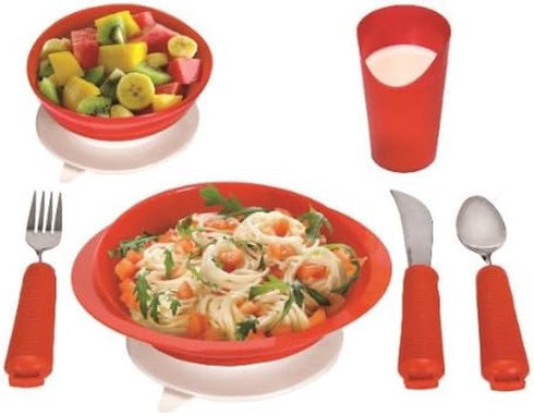 Essential Medical Supply Power of Red Adaptive Scoop Dish with Suction Cup Bottom and Rimmed Side for Easier Eating - includes 2 Dishes - Designed...