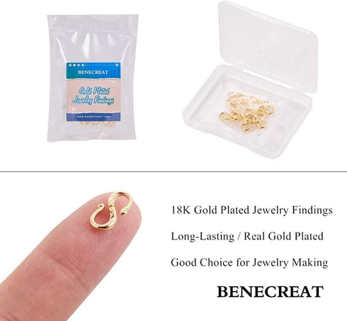 BENECREAT 10 PCS 18K Real Gold Plated S-Hook Clasps Necklace Clasp Jewelry Findings for DIY Jewelry Making...