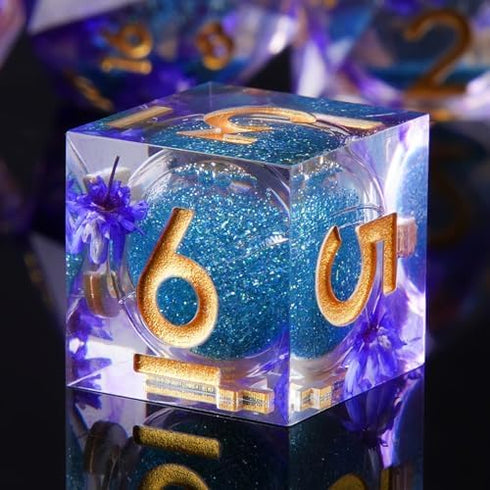 Beholder's Dice Set,Sharp Edge Flower Liquid Core Resin Handmade Dice with Gift Box 7 PCS for Role Playing Dungeons and Dragons Ttrpg(Teal)...