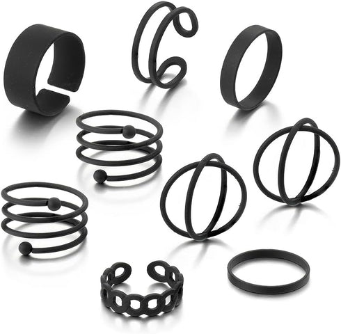 Black Knuckle Rings Set for Women Vintage Stackable Midi Rings Boho Crystal Pearl Sea Wave Finger Ring Pack...
