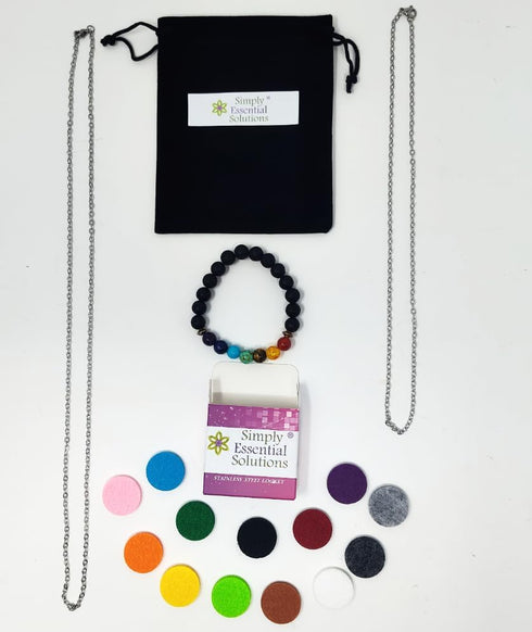 Aromatherapy Essential Oil Diffuser Stainless Steel 30 MM Silver Magnetic Locket Pendant 2 Sizes Chain Necklace, Refill Pads & Diffuser Bracelet i...