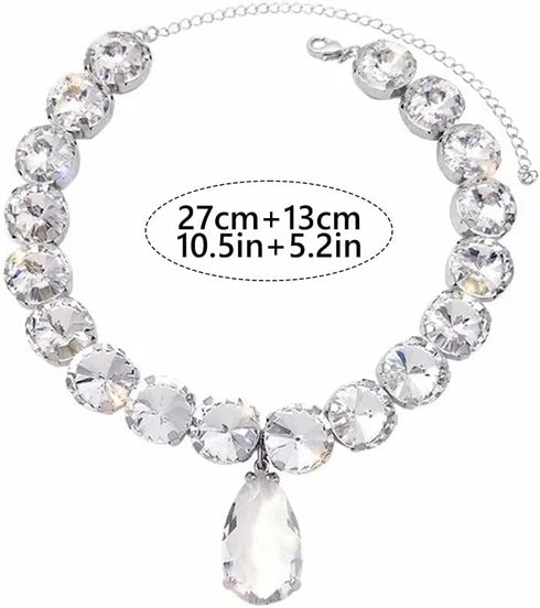 Rhinestone Choker Necklace Large Crystal Pendant Necklaces Silver Diamond Neck Chain Party Prom Pageants Fashion Chokers Jewelry for Women...
