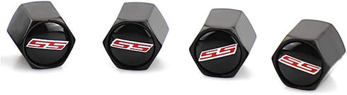 4Pcs Valve Stem Air Caps Red SS Logo Car Tire Covers Rustproof Zinc Alloy Chrome for Chevy Camaro Ford Styling Decoration Accessories(Tires Parts ...