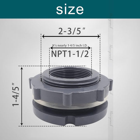 NPT1-1/2 PVC bulkhead fitting, plastic pipe connector for rain barrel garden hose adapter spigot kit water tank gallon drain bucket (1 pc)...