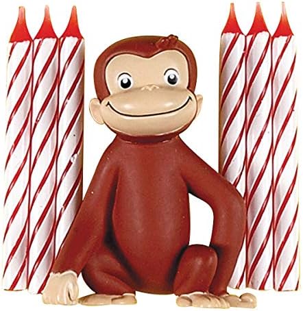 Unique Curious George Cake Topper with 6 Candles - Premium Quality - Perfect for Children's Birthday Parties...