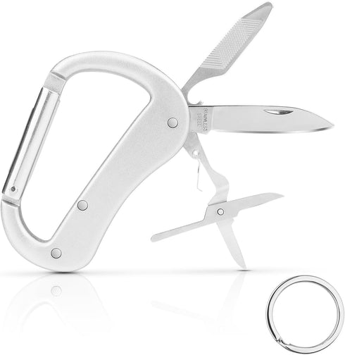Multitool Carabiner with Pocket Knife, Bottle Opener,Nail file,Small Scissors,EDC Carabiners Keychain with Folding Knives,Auxiliary Tools for Camp...