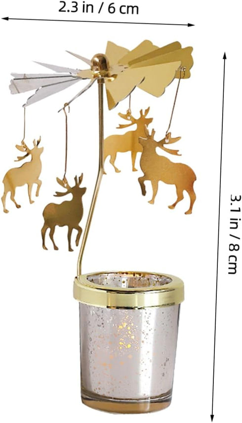 Rotating Candlestick Holder Christmas Carousel Spinning Deer Tea Light Holder Table Decoration (Gold)...