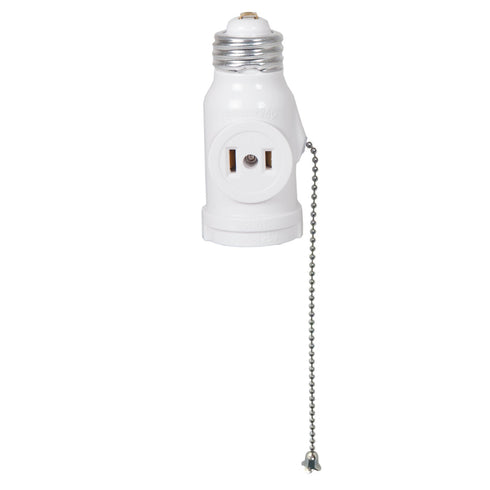 Maxxima Dual Outlet Light Socket Adapter - Featuring Pull Chain, Expands E26 Standard Bulb Socket into 2 Electrical Outlets, Ideal for Workshops, ...