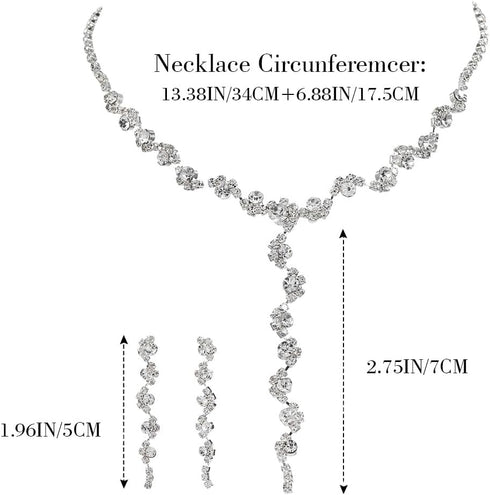 Unicra Silver Bride Necklace Earrings Set Rhinestone Bridal Wedding Jewelry Sets Prom Costume Jewelry Set Party Choker Necklace for Women and Brid...