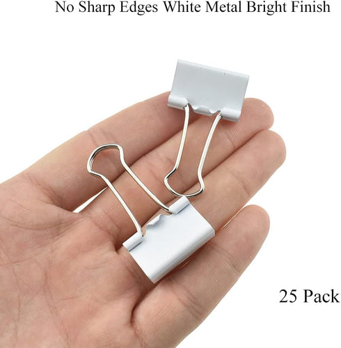 HAHIYO Binder Clips Paper Clamps Spring Steel Sturdy 0.98 inches Width 0.31 Inch Capacity No Sharp Edges Heavy Duty Tight Grip Reusable White Meta...