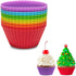 Silicone Baking Cups Round 12 Pack 2.75 inches Cups, Reusable Muffin Liners BPA Free, Non-stick Cake Cup Mold Set Multicolor by Mikim...
