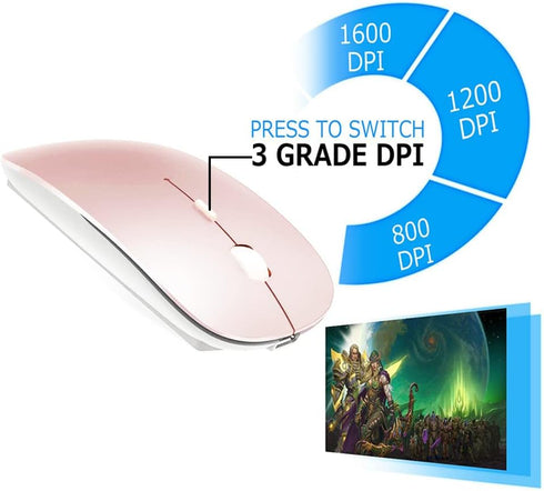 Rechargeable Bluetooth Mouse for MacBook/MacBook air/Pro/iPad, Wireless Mouse for Laptop/Notebook/pc/iPad/Chromebook (Pink)...