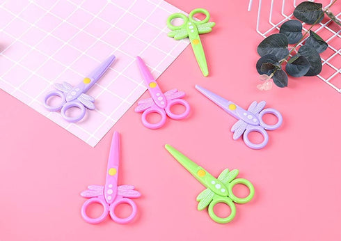 AKOAK 6 Pcs Children Plastic Scissors Primary School DIY Art Safety Small Scissors Kindergarten Children Special Plastic Scissors Cute Dragonfly P...