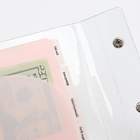 NatSumeBasics Pink A7 Binder 4 Divider Pockets Binder Inserts Set Clear Snap Binder with A7 Cash Envelops, 6 Rings Budget Binder Pockets Kit for P...