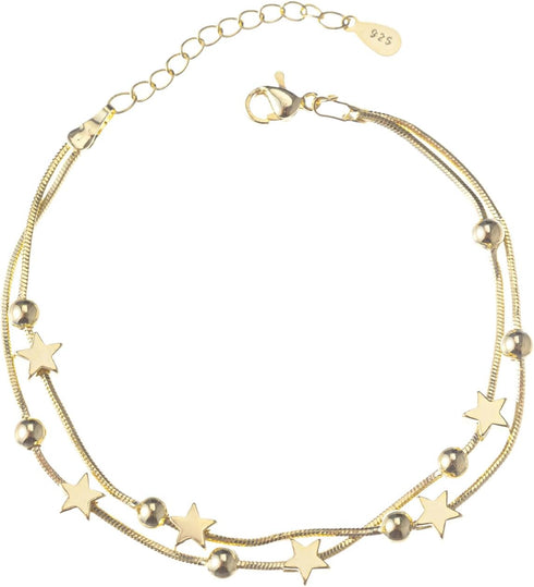 14K White Gold Plated Link Bracelet for Women Heart Star Round Beaded Charms Dainty Chain Simple Jewelry Gifts...