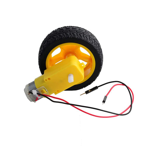2pcs DC3-6V TT Motor 1:48 Reduction Ratio 200RPM Dual Shaft Gearbox with Hookup Wires Male Dupont Connector + 2pcs 65mm Tire Wheel for Arduino Mic...